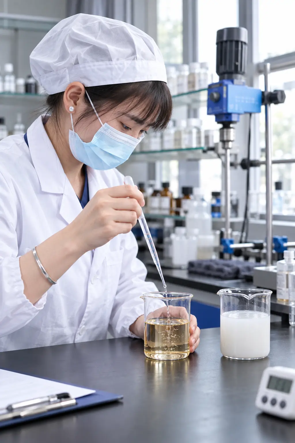 ZICAIL researcher evaluating cleansing oil emulsification and rinse-off performance