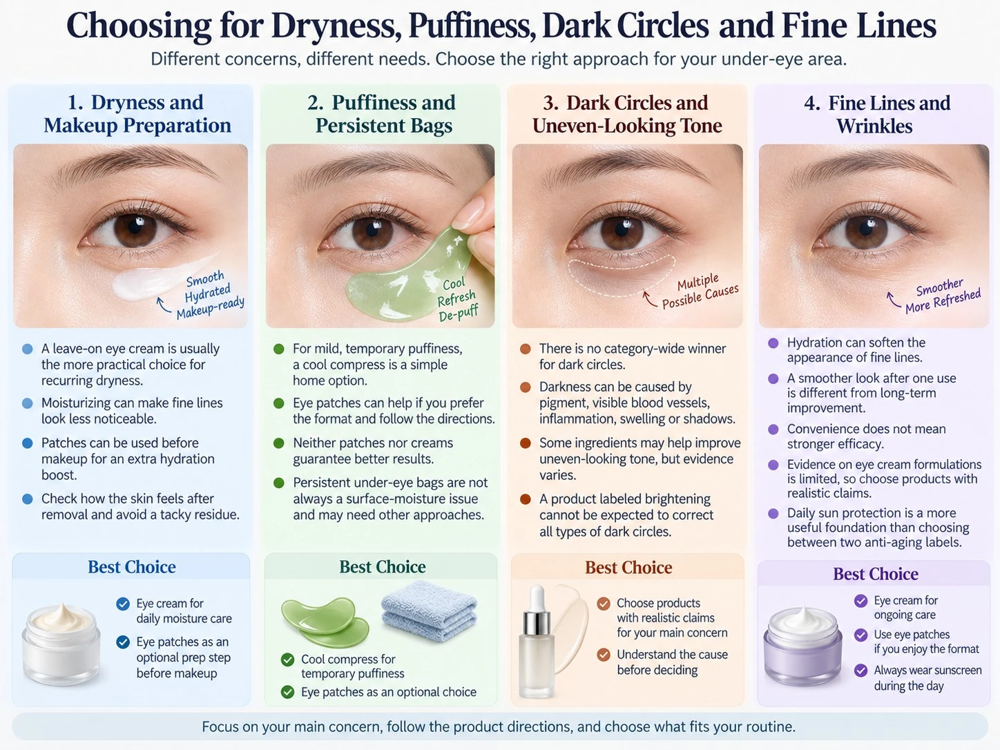 Choosing Eye Patches vs Eye Cream for Dryness Puffiness Dark Circles and Fine Lines skincare guide - Zicail Beauty Choosing Eye Patches vs Eye Cream for Dryness Puffiness Dark Circles and Fine Lines skincare guide - Eye Patches vs Eye Cream: Benefits and How to Choose
