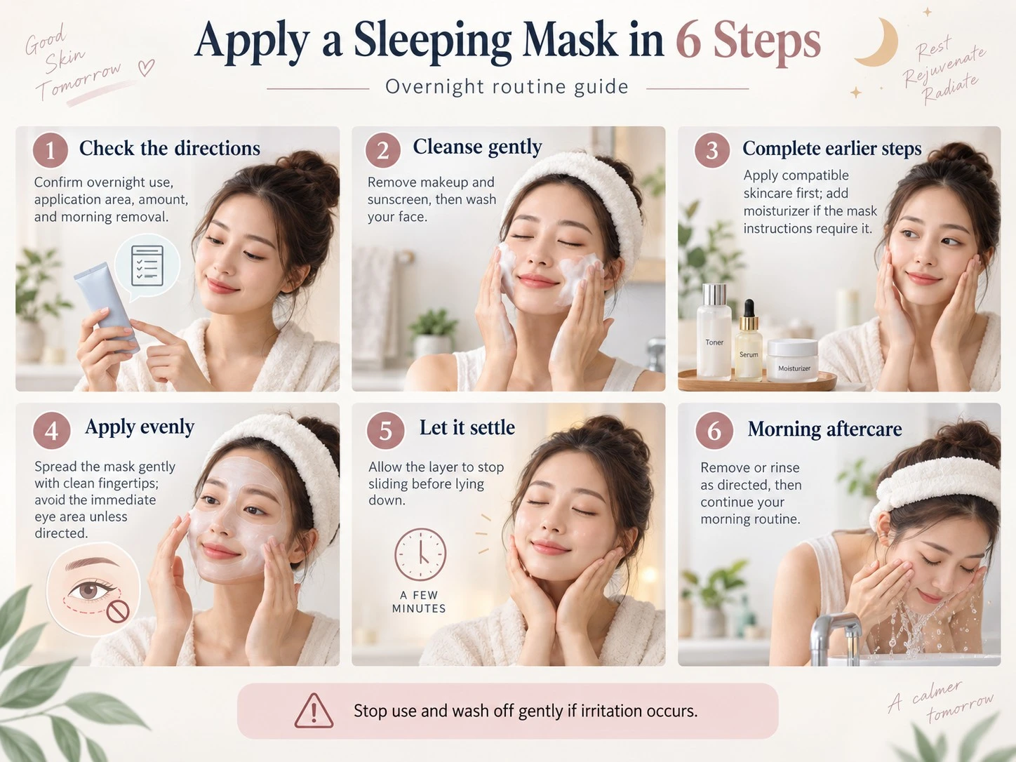 How to Apply a Sleeping Mask Step by Step six step overnight skincare application and morning aftercare guide - Zicail Beauty How to Apply a Sleeping Mask Step by Step six step overnight skincare application and morning aftercare guide - How to Use a Sleeping Mask: Order, Amount and Frequency