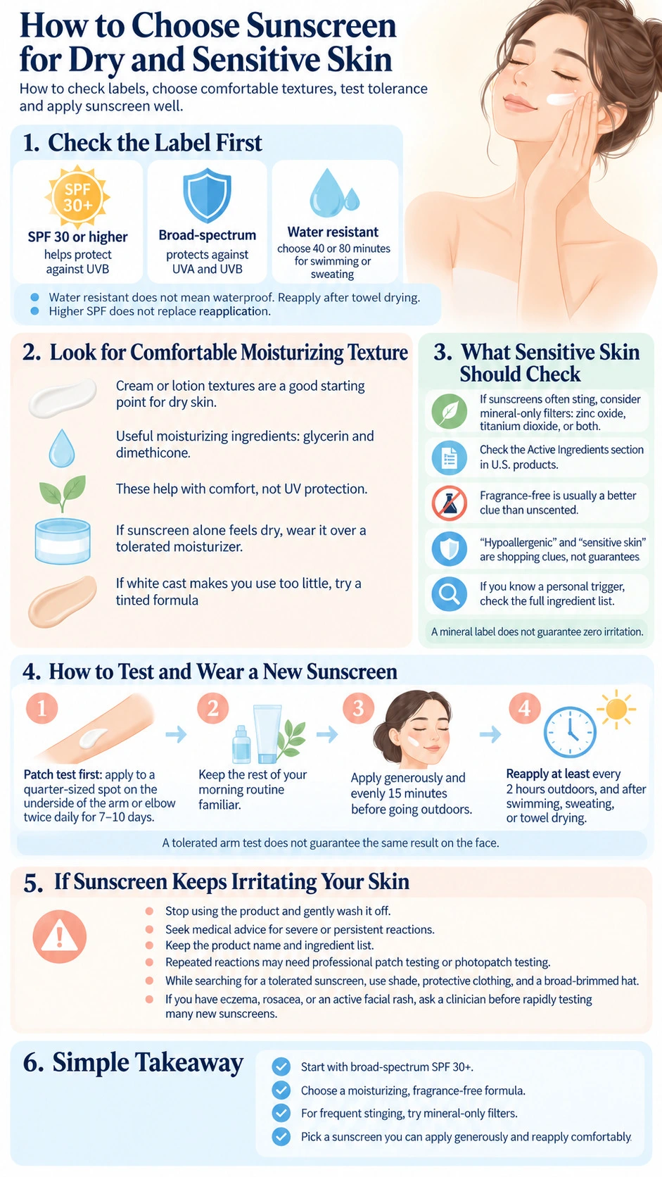 How to Choose Sunscreen for Dry and Sensitive Skin SPF filters ingredients tolerance testing application and irritation infographic - Zicail Beauty How to Choose Sunscreen for Dry and Sensitive Skin SPF filters ingredients tolerance testing application and irritation infographic - How to Choose Sunscreen for Dry and Sensitive Skin