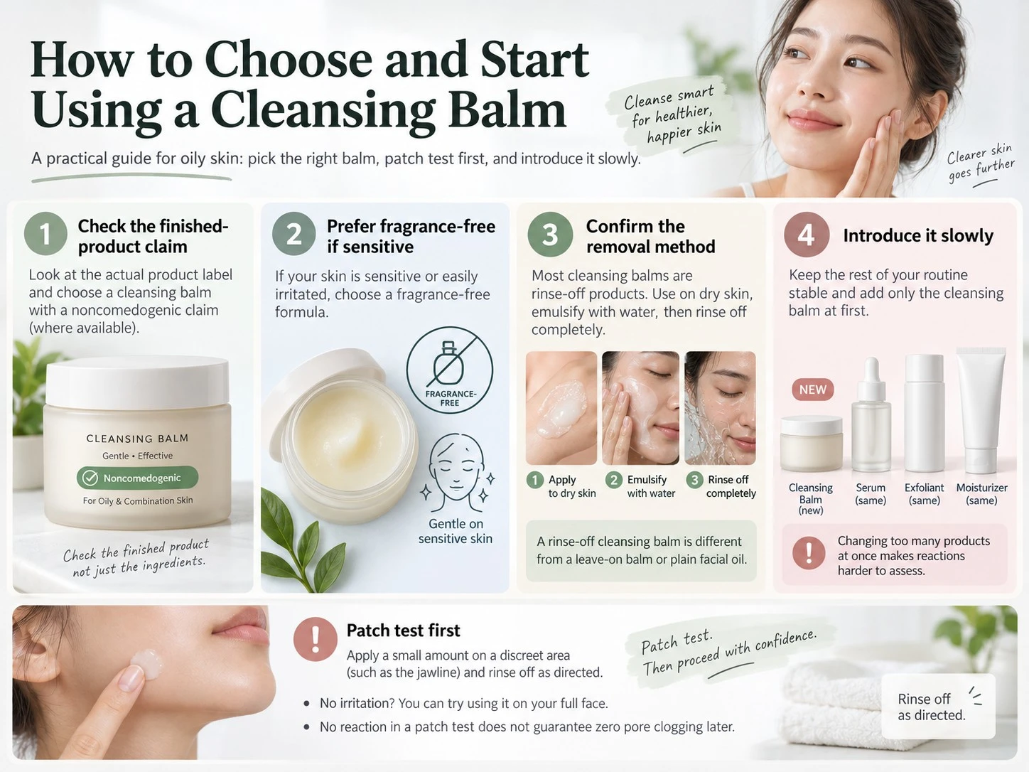 How to Choose and Introduce a Cleansing Balm for Oily Skin noncomedogenic fragrance free patch testing guide - Zicail Beauty How to Choose and Introduce a Cleansing Balm for Oily Skin noncomedogenic fragrance free patch testing guide - Cleansing Balm for Oily Skin: Does It Clog Pores?