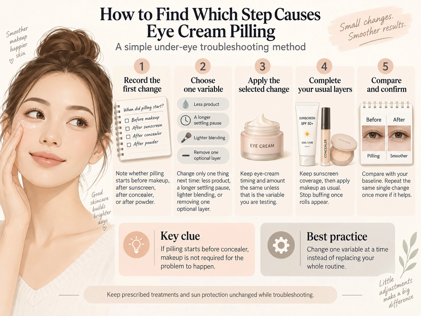 How to Find Which Step Causes Eye Cream Pilling five step troubleshooting guide for sunscreen concealer and makeup - Zicail Beauty How to Find Which Step Causes Eye Cream Pilling five step troubleshooting guide for sunscreen concealer and makeup - Why Does Eye Cream Pill Under Makeup? Causes and Fixes