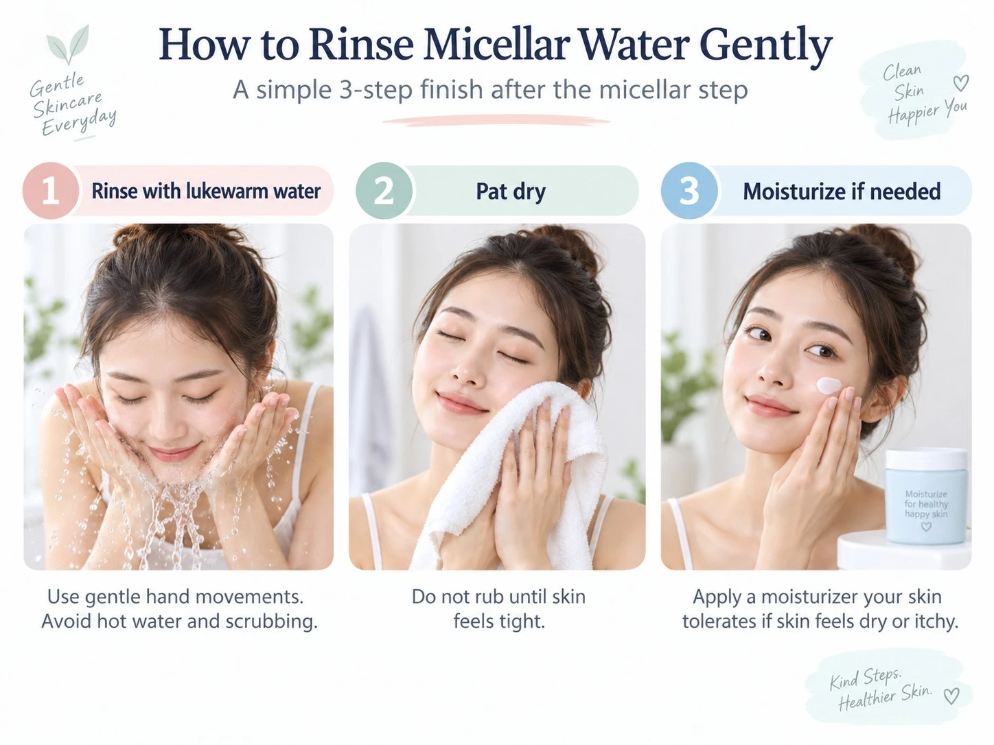 How to Rinse Micellar Water Gently three step guide with lukewarm water pat drying and moisturizing - Zicail Beauty How to Rinse Micellar Water Gently three step guide with lukewarm water pat drying and moisturizing - Should You Rinse Micellar Water Off? When It Matters