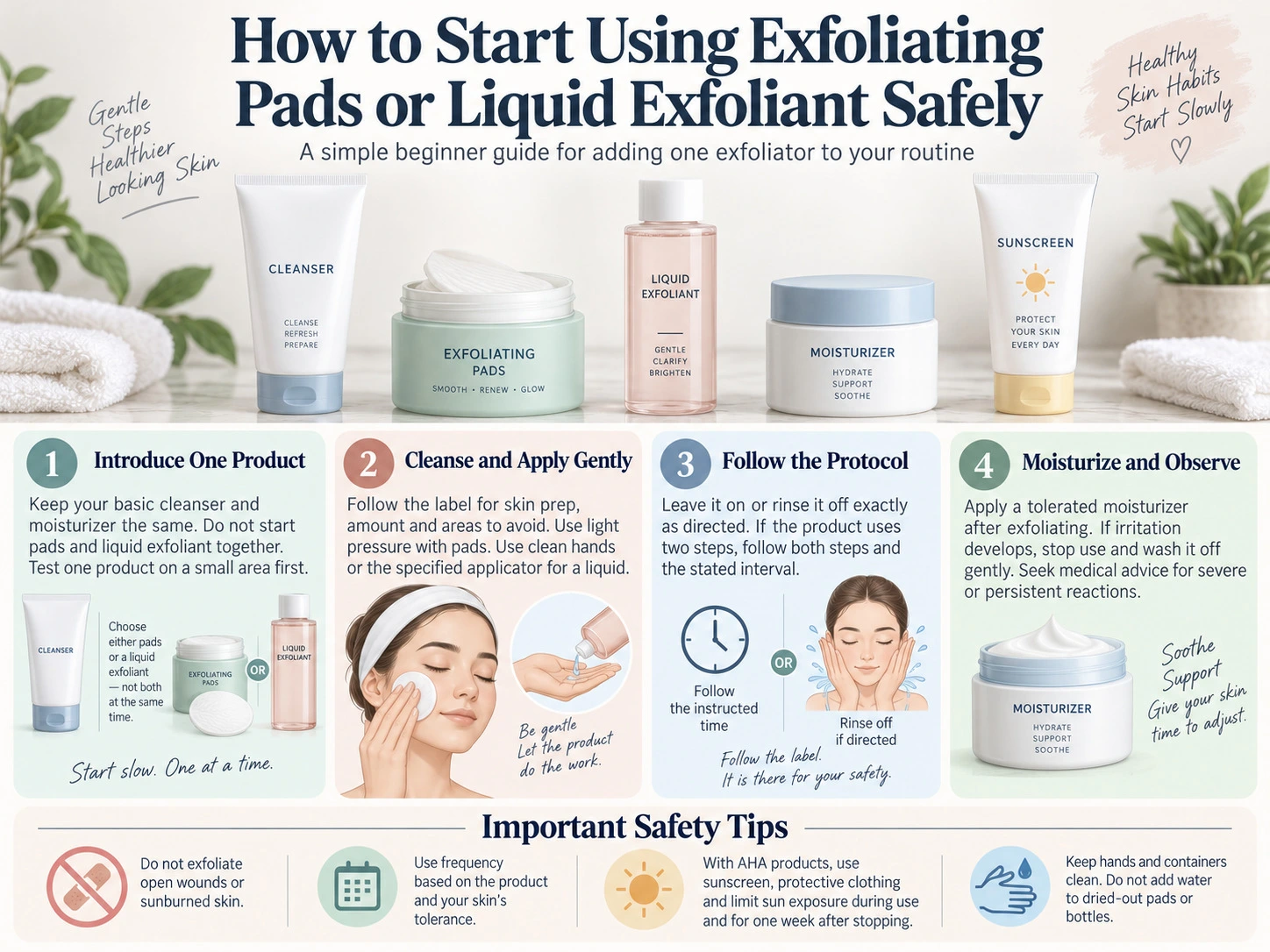 How to Start Using Exfoliating Pads or Liquid Exfoliant Safely four step application and skincare safety guide - Zicail Beauty How to Start Using Exfoliating Pads or Liquid Exfoliant Safely four step application and skincare safety guide - Exfoliating Pads vs Liquid Exfoliant: Which to Choose?