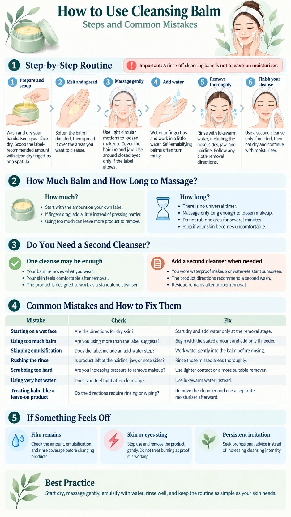 How to Use Cleansing Balm Steps and Common Mistakes application amount massage emulsification double cleansing and irritation infographic - Zicail Beauty How to Use Cleansing Balm Steps and Common Mistakes application amount massage emulsification double cleansing and irritation infographic - How to Use Cleansing Balm: Steps and Common Mistakes