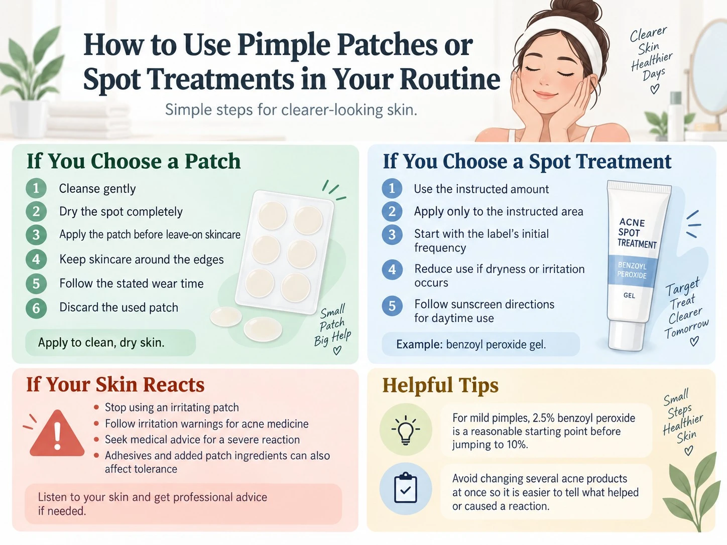 How to Use Pimple Patches or Spot Treatments in Your Routine application steps benzoyl peroxide and irritation precautions - Zicail Beauty How to Use Pimple Patches or Spot Treatments in Your Routine application steps benzoyl peroxide and irritation precautions - Pimple Patch vs Spot Treatment: Which Should You Use?