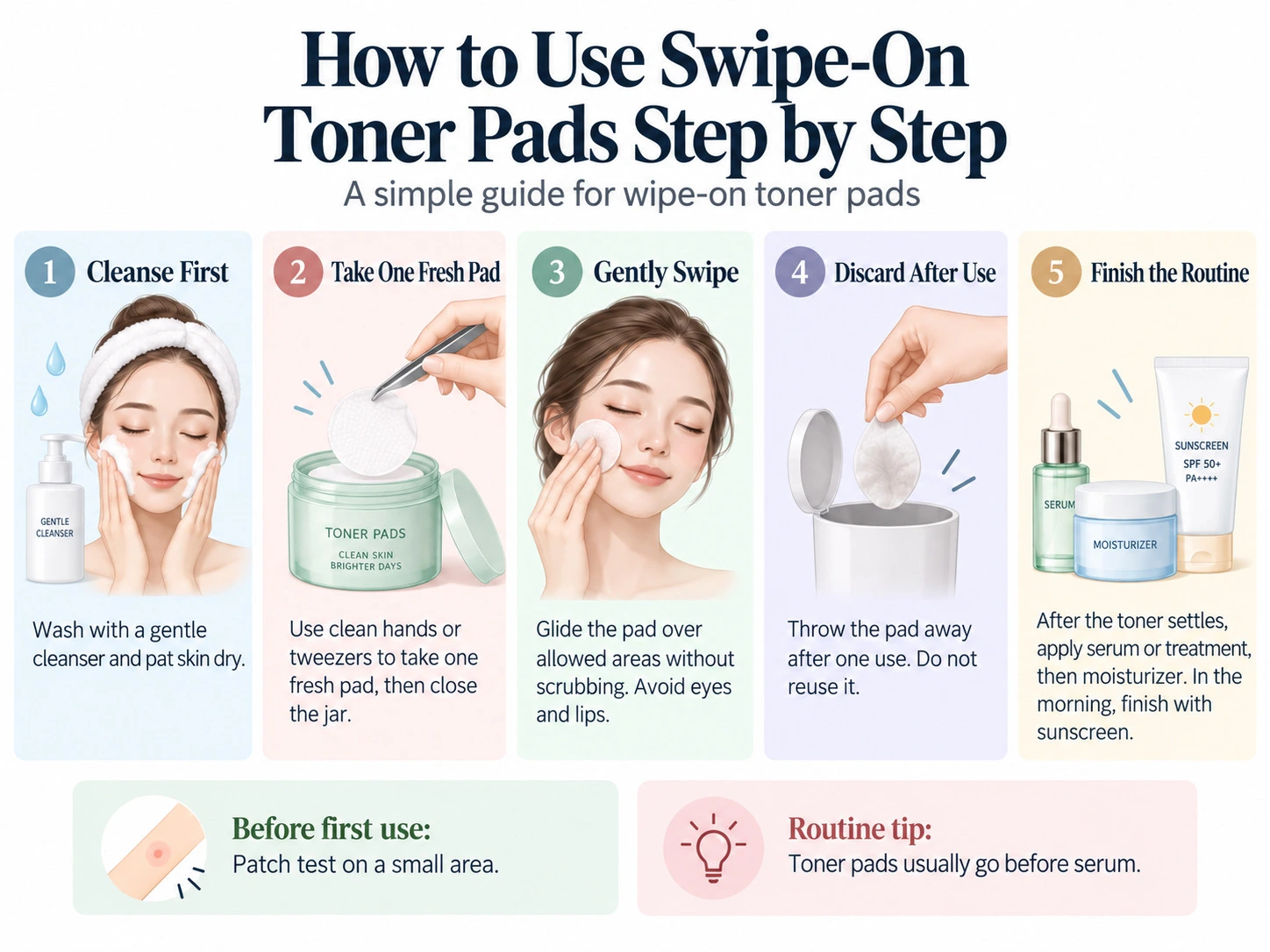 How to Use Swipe On Toner Pads Step by Step cleansing application disposal serum moisturizer and sunscreen guide - Zicail Beauty How to Use Swipe On Toner Pads Step by Step cleansing application disposal serum moisturizer and sunscreen guide - What Are Toner Pads? Benefits and How to Use Them Safely