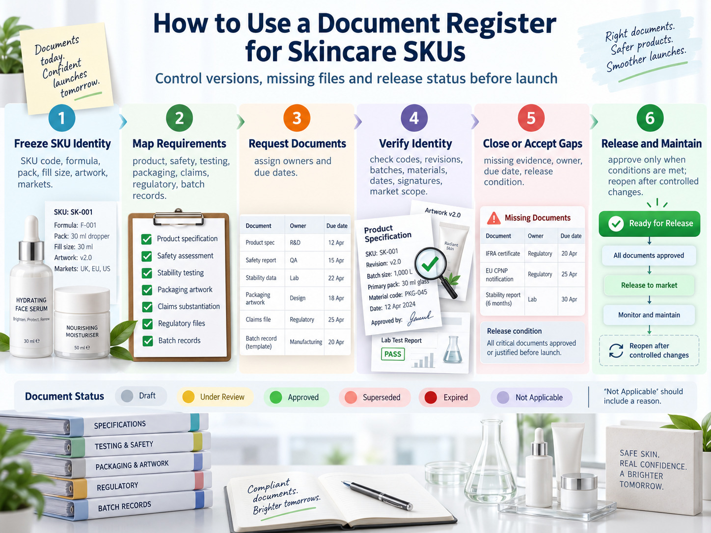 How to Use a Document Register for Skincare SKUs version control missing files and release status guide - Zicail Beauty How to Use a Document Register for Skincare SKUs version control missing files and release status guide - Skincare SKU Documents Every Brand Should Request