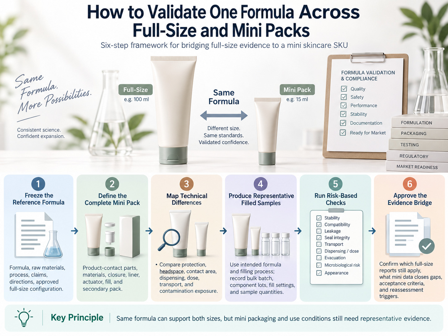 How to Validate One Formula Across Full Size and Mini Packs six step evidence bridging guide - Zicail Beauty How to Validate One Formula Across Full Size and Mini Packs six step evidence bridging guide - Can Full-Size and Mini Skincare Use the Same Formula?