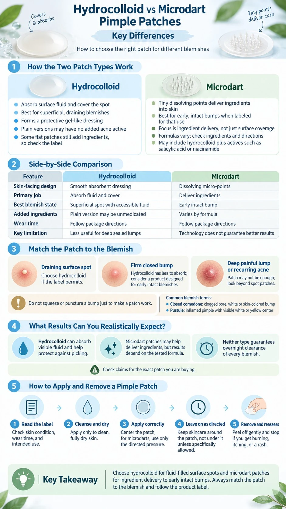 Hydrocolloid vs Microdart Pimple Patches Key Differences mechanisms blemish types ingredients effectiveness and application infographic - Zicail Beauty Hydrocolloid vs Microdart Pimple Patches Key Differences mechanisms blemish types ingredients effectiveness and application infographic - Hydrocolloid vs Microdart Pimple Patches: Key Differences