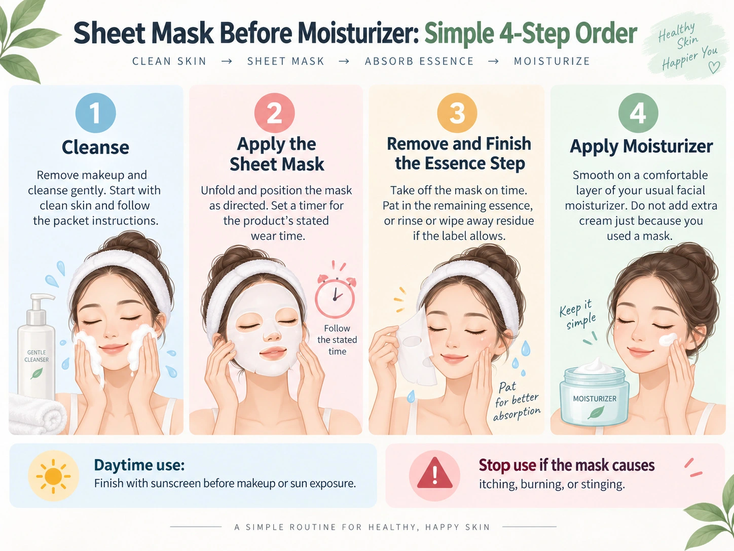 Sheet Mask Before Moisturizer Simple Four Step Order cleansing mask application essence and moisturizing guide - Zicail Beauty Sheet Mask Before Moisturizer Simple Four Step Order cleansing mask application essence and moisturizing guide - Sheet Mask Before or After Moisturizer? Correct Order