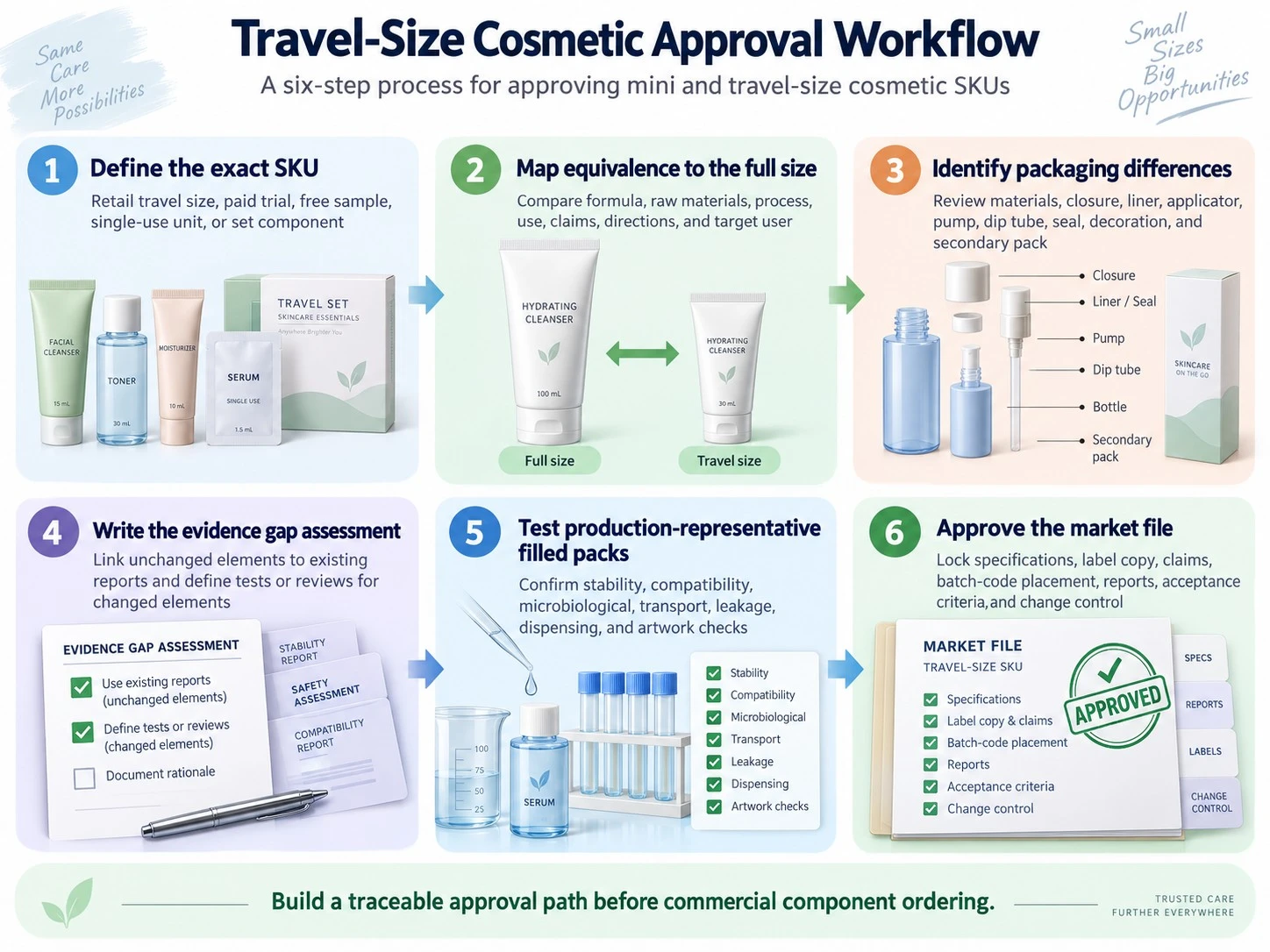 Travel Size Cosmetic Approval Workflow full size equivalence packaging testing evidence gaps and market file guide - Zicail Beauty Travel Size Cosmetic Approval Workflow full size equivalence packaging testing evidence gaps and market file guide - Travel-Size Cosmetic Testing and Labeling Requirements
