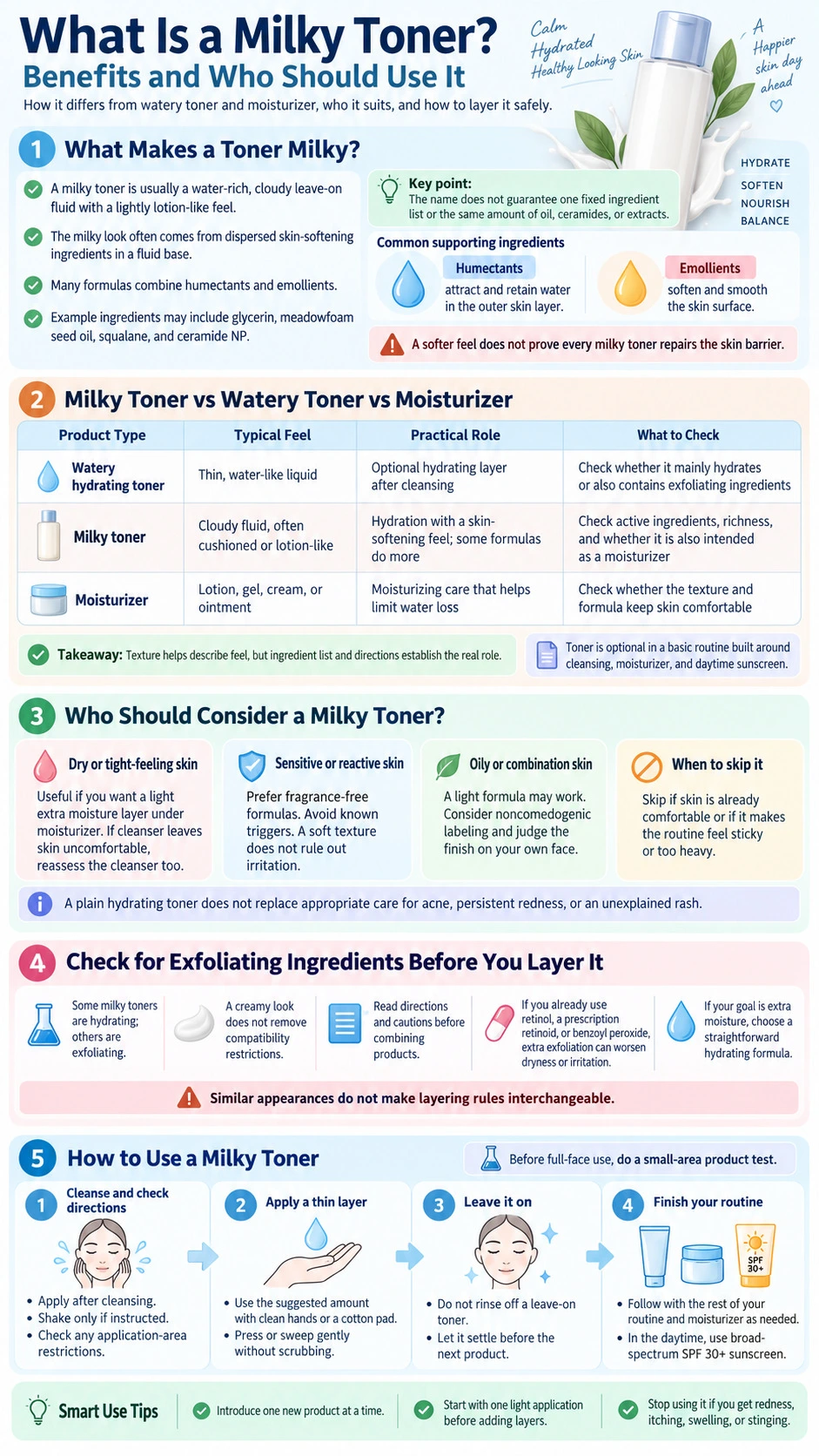 What Is a Milky Toner Benefits and Who Should Use It ingredients skin types comparison and layering infographic - Zicail Beauty What Is a Milky Toner Benefits and Who Should Use It ingredients skin types comparison and layering infographic - What Is a Milky Toner? Benefits and Who Should Use It