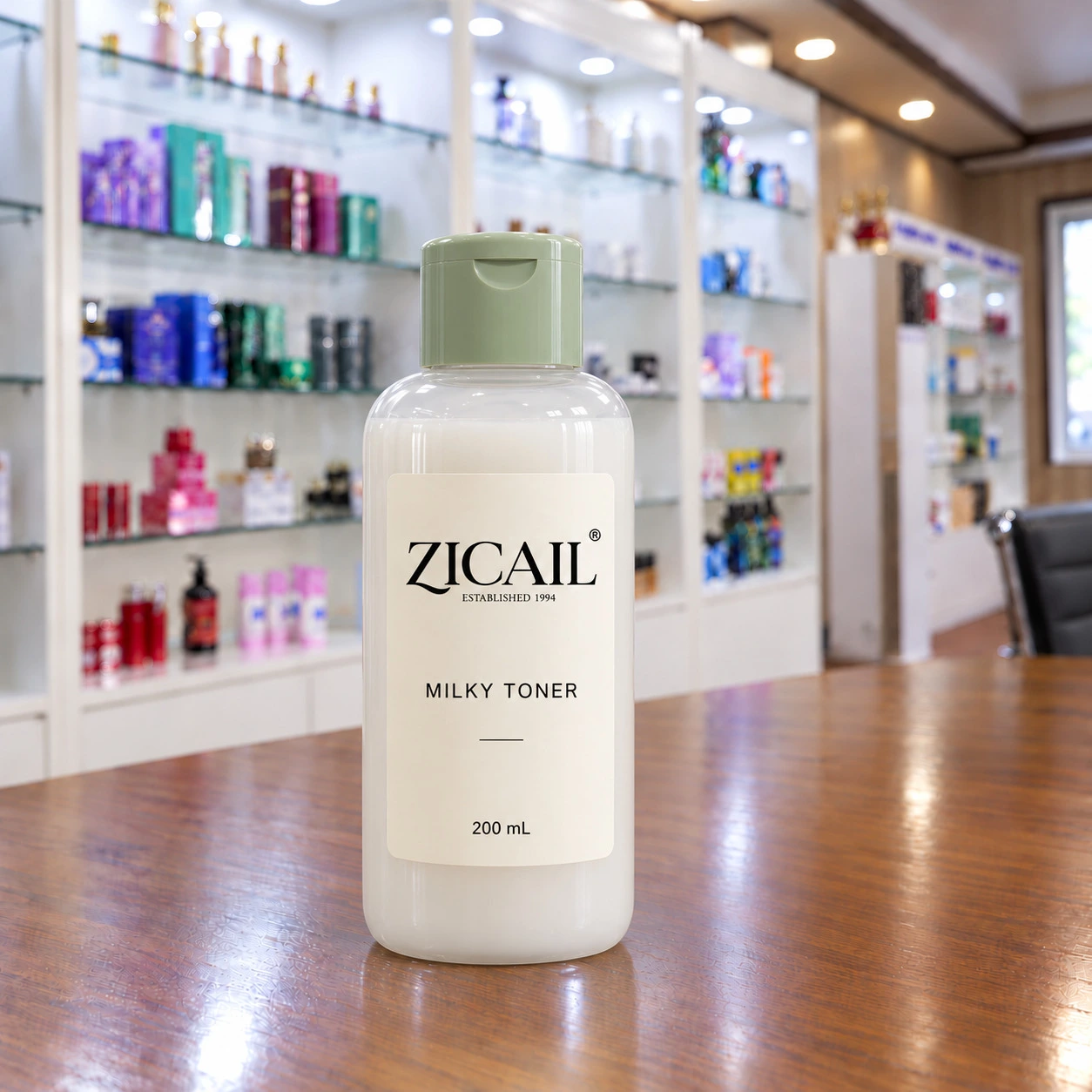 ZICAIL Milky Toner in einer mattierten Flasche mit salbeigrünem Klappverschluss